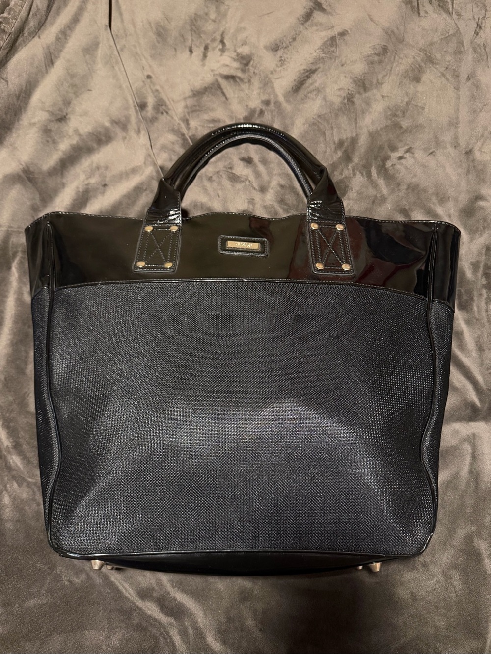 Versace Perfums XL Black Tote Patent Leather Trim & Metal Feet